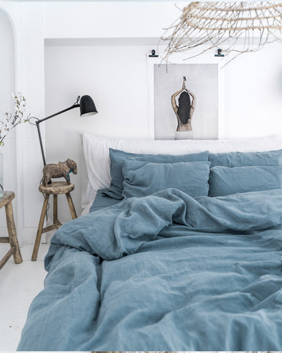 Gray blue linen fitted sheet - MagicLinen