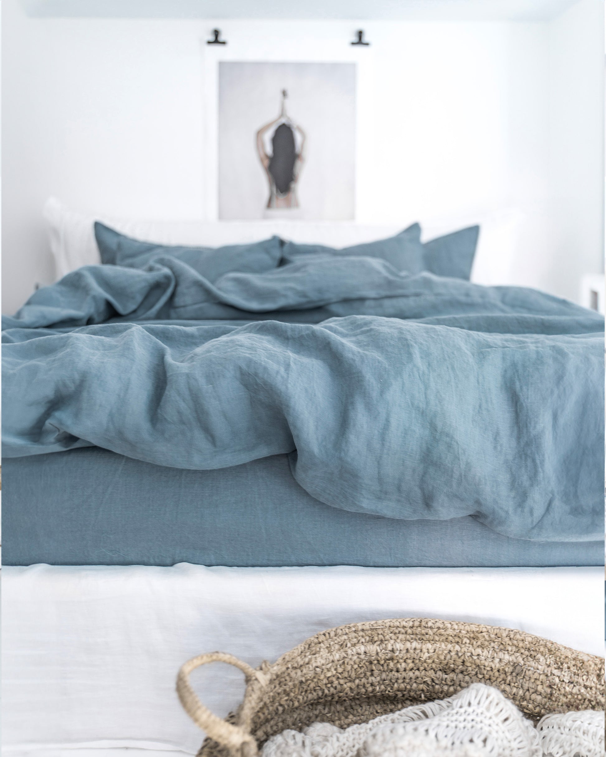 Grey Blue Linen Duvet Set | MagicLinen