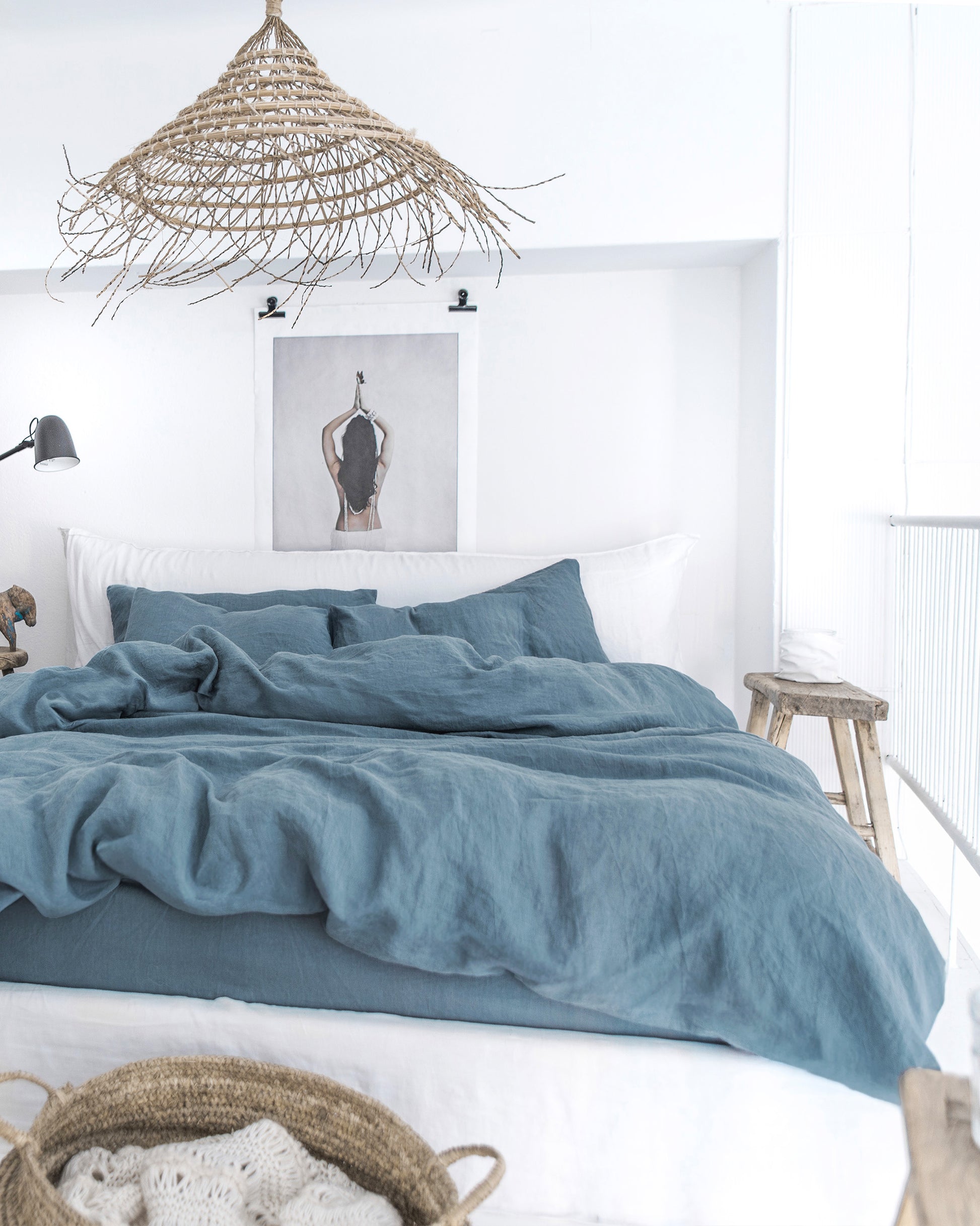 Grey Blue Linen Duvet Set | MagicLinen