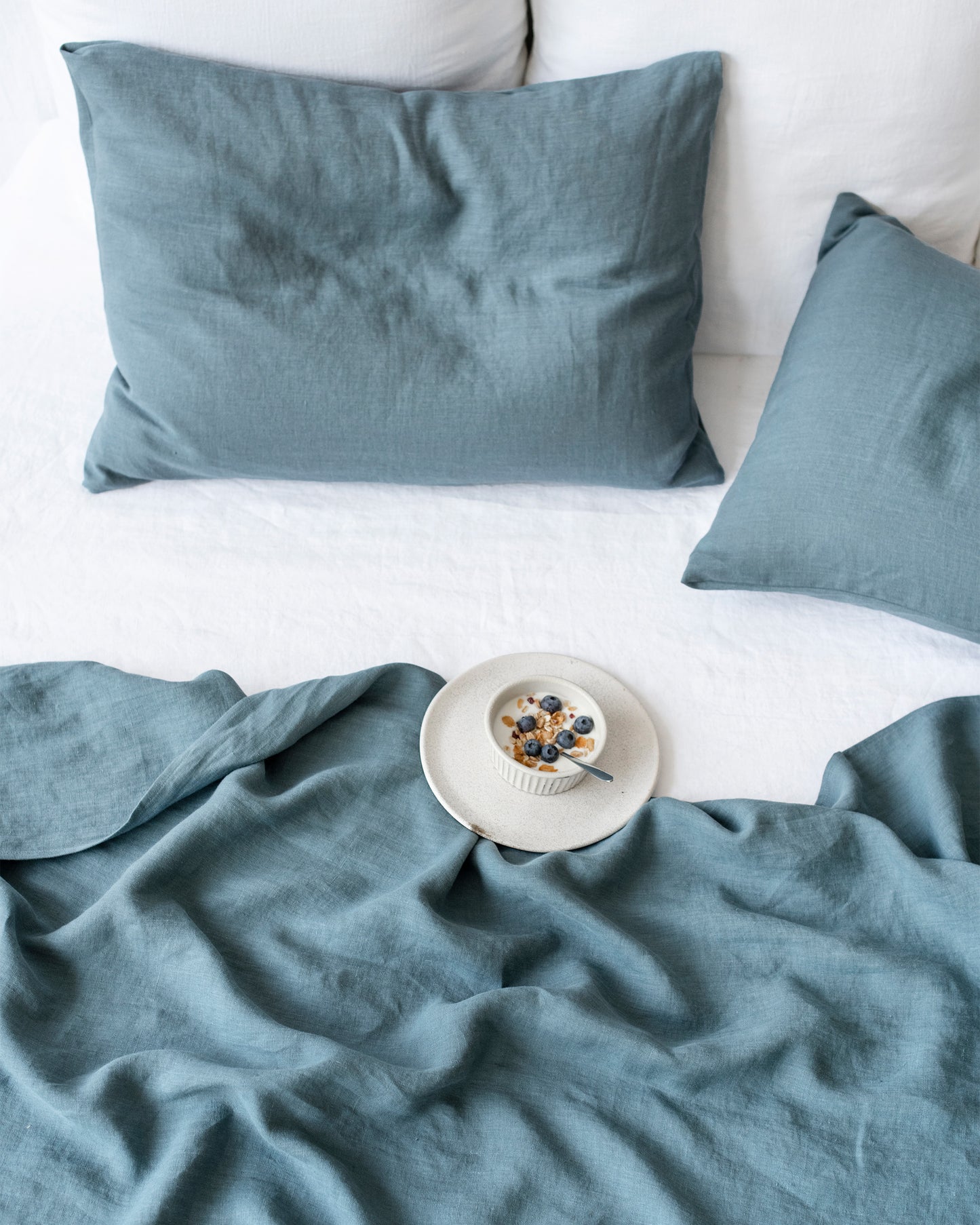 Gray blue linen sheet set (4 pcs)