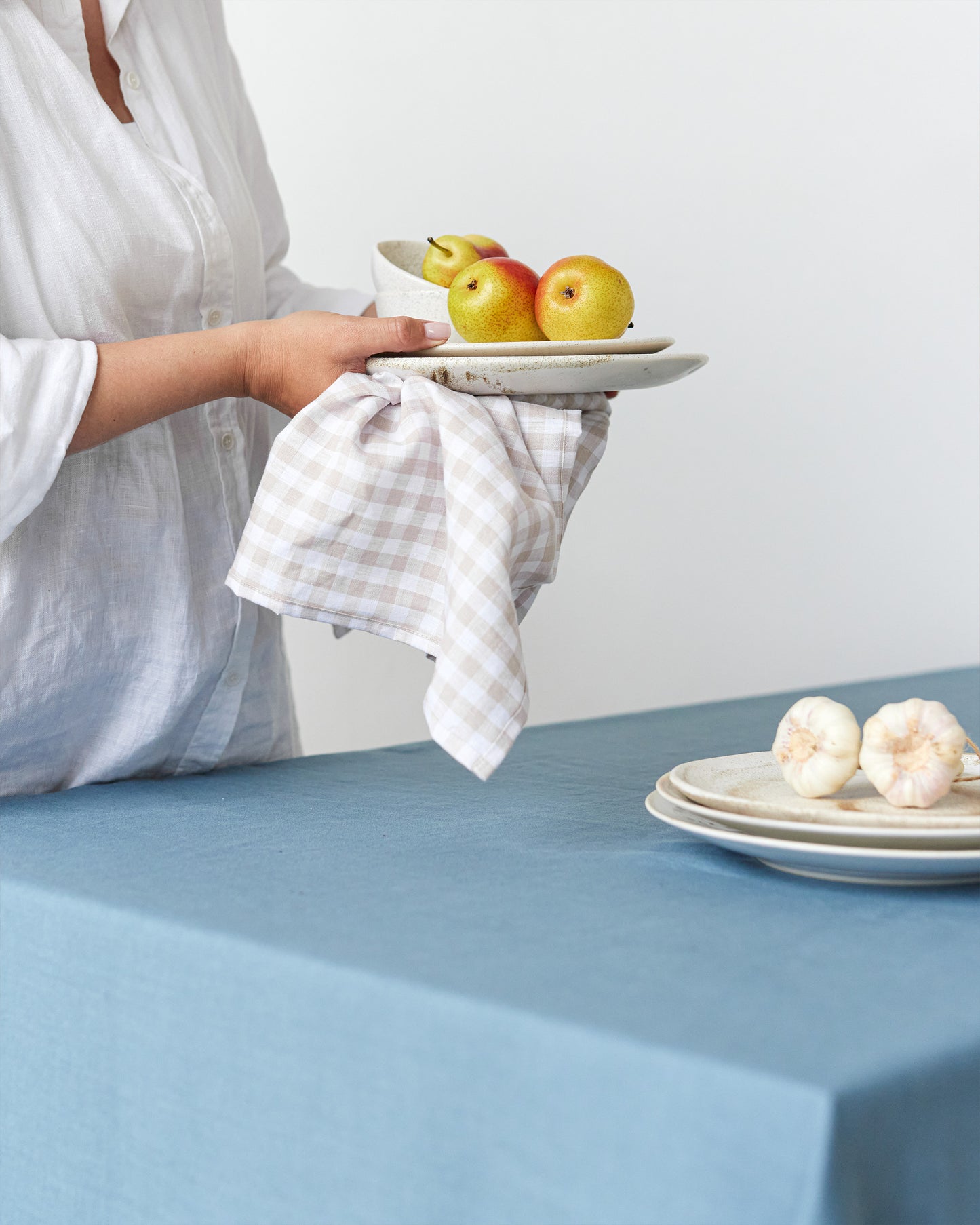 Geschirrtuch aus Leinen in natürlichem Gingham