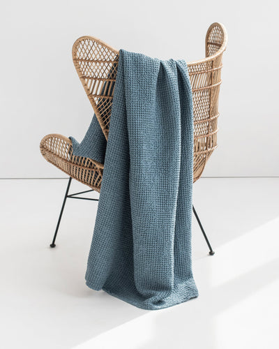 Gray Blue Waffle Throw Blanket | MagicLinen