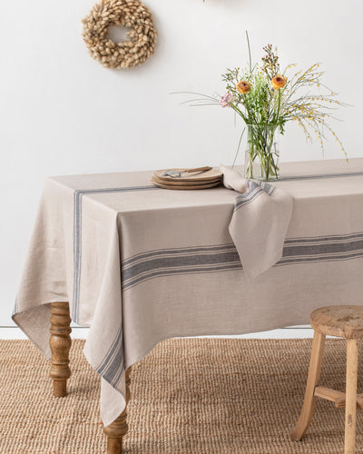 Gray striped traditional linen tablecloth - MagicLinen