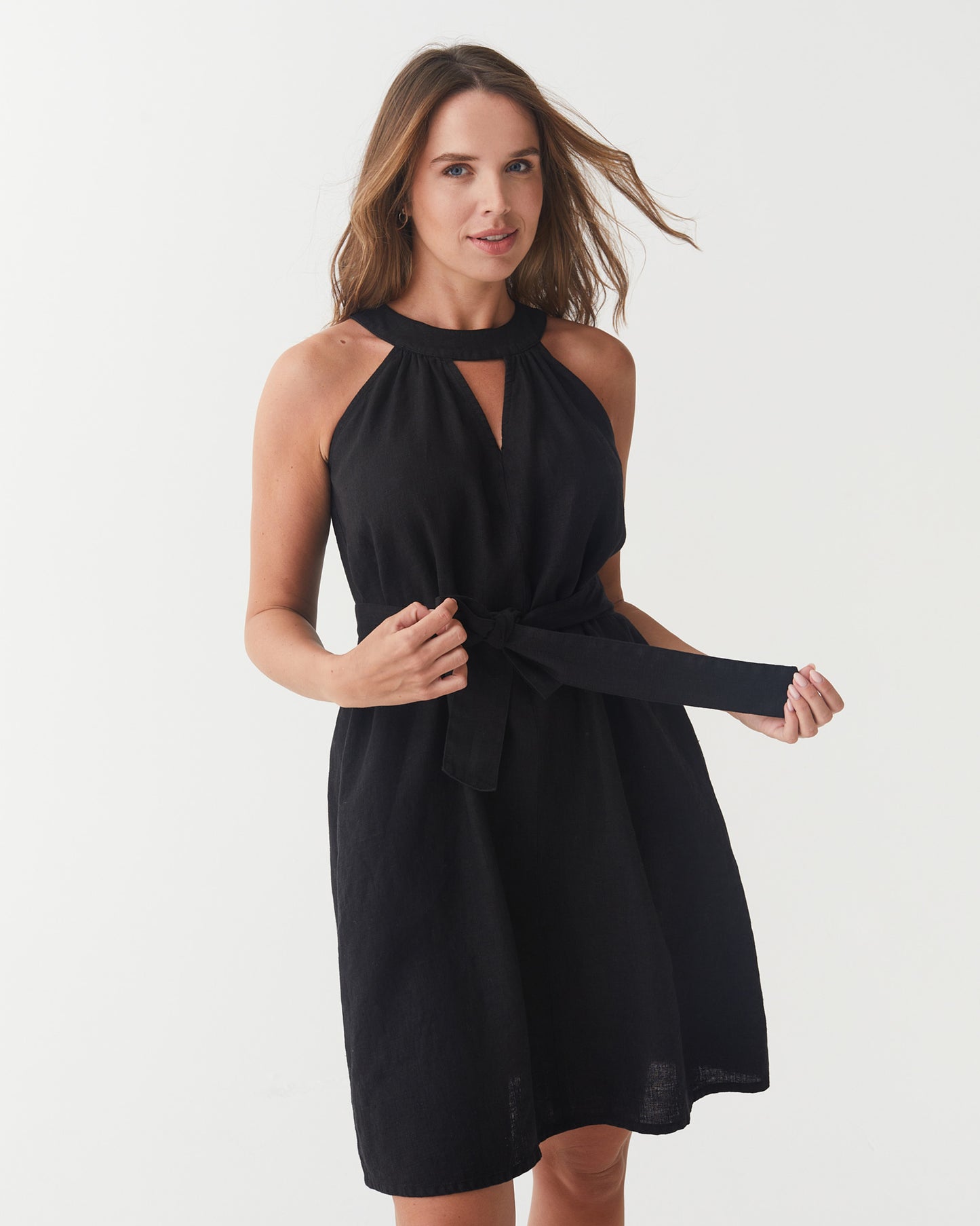 Halter Linen Dress PALAU in Black | MagicLinen