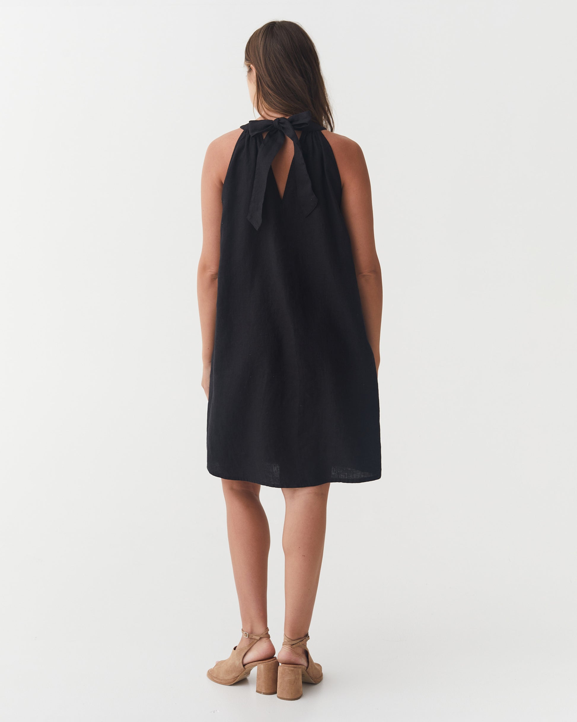 Halter Linen Dress PALAU in Black | MagicLinen