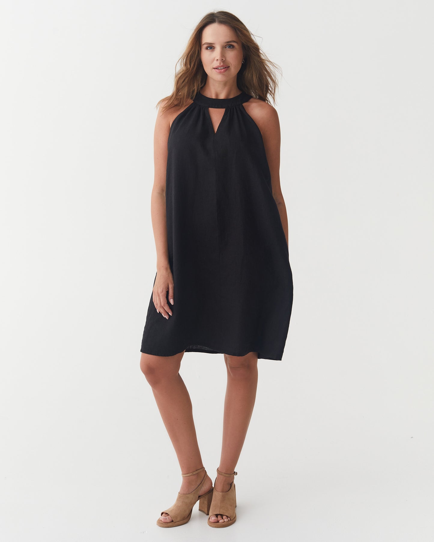 Halter Linen Dress PALAU in Black | MagicLinen modelBoxOn