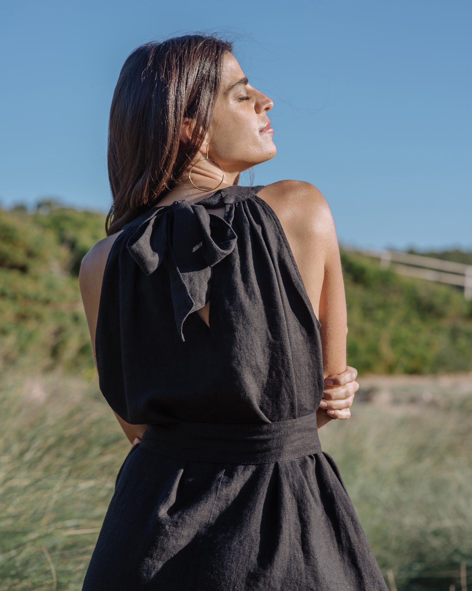 Halter Linen Dress PALAU in Black | MagicLinen L Halter Linen Dress PALAU in Black | MagicLinen L