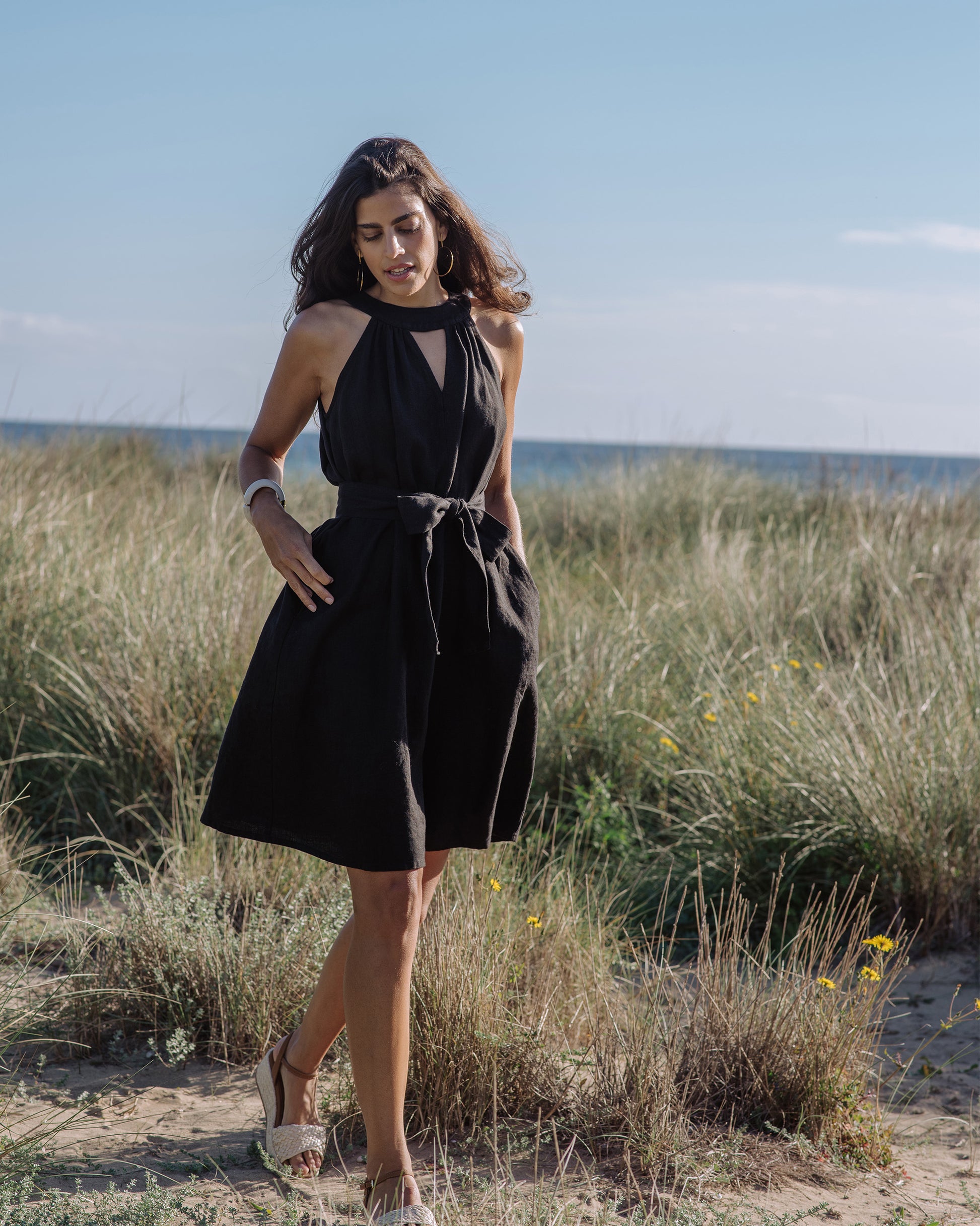 Halter Linen Dress PALAU in Black | MagicLinen L Halter Linen Dress PALAU in Black | MagicLinen L
