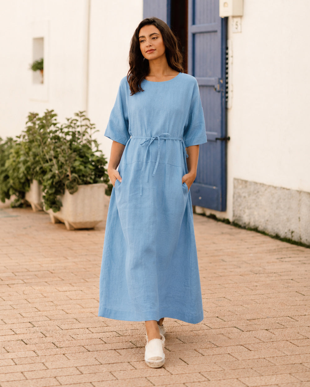 Linen Dress HANALEI in Soft blue