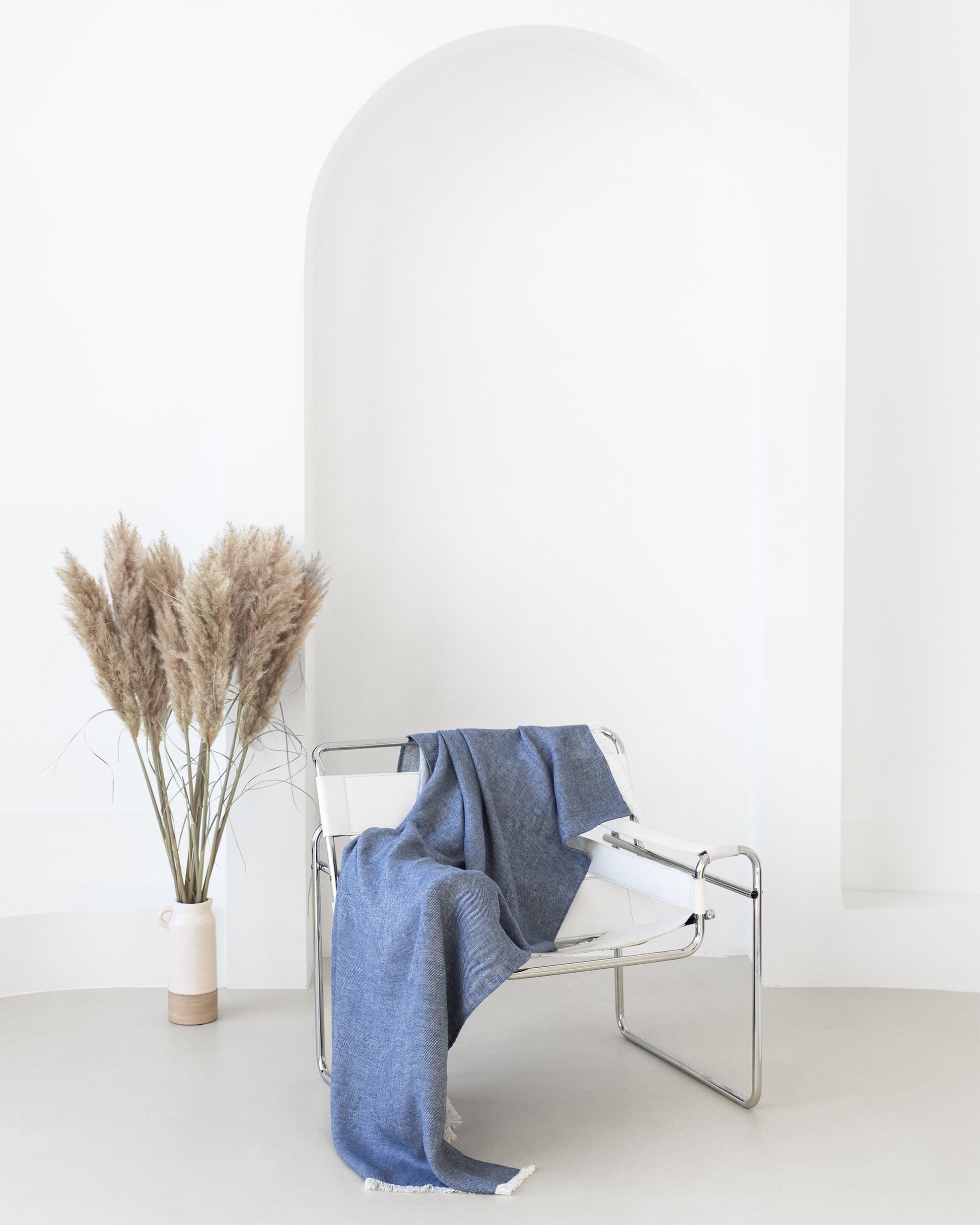 Heavyweight linen throw blanket in Denim | MagicLinen