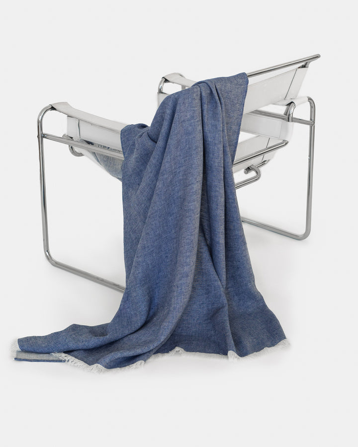 Heavyweight linen throw blanket in Denim | MagicLinen