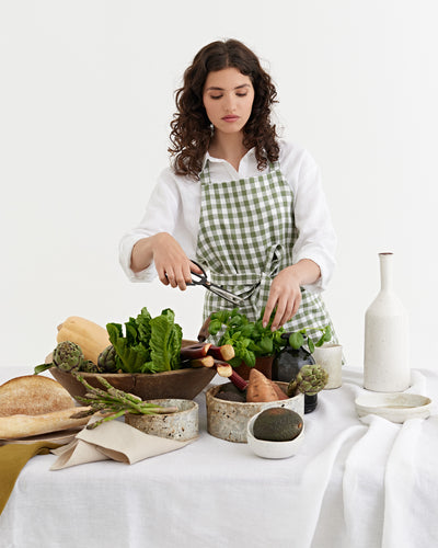 Linen Bib Apron in Forest Green gingham | MagicLinen