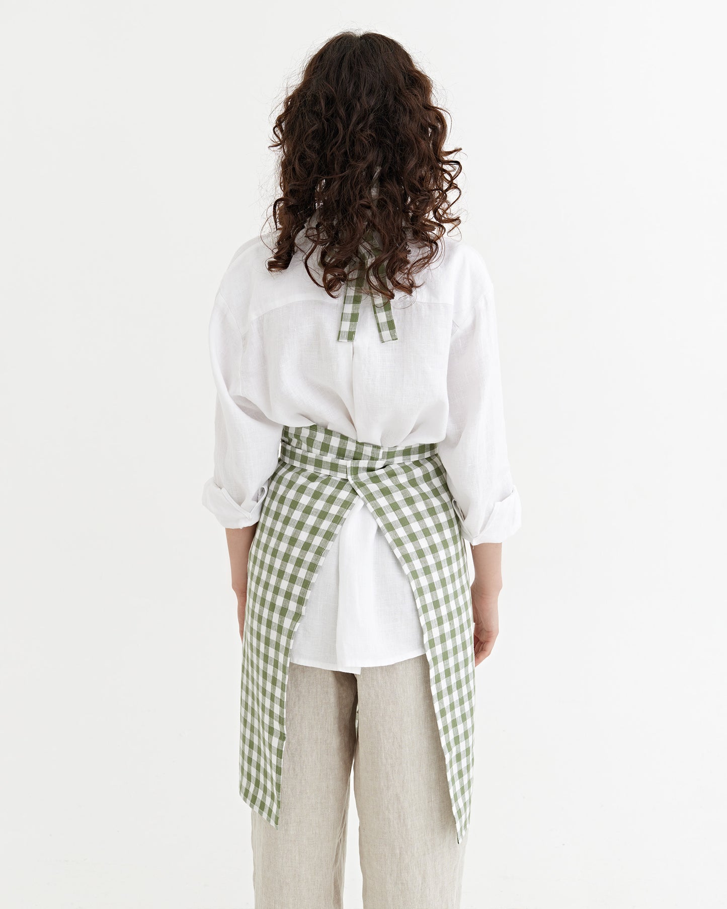 Linen Bib Apron in Forest Green gingham | MagicLinen