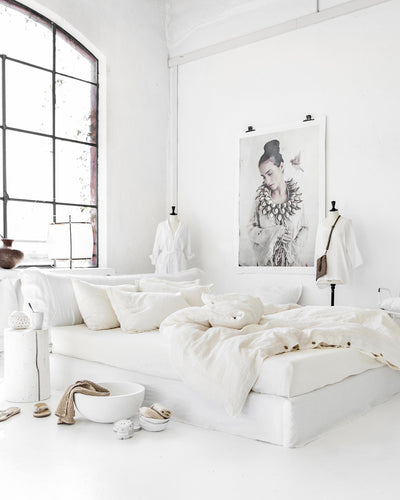 Ivory linen fitted sheet - MagicLinen