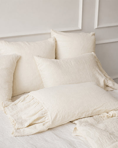 Mermaid ruffle linen pillowcase in Ivory
