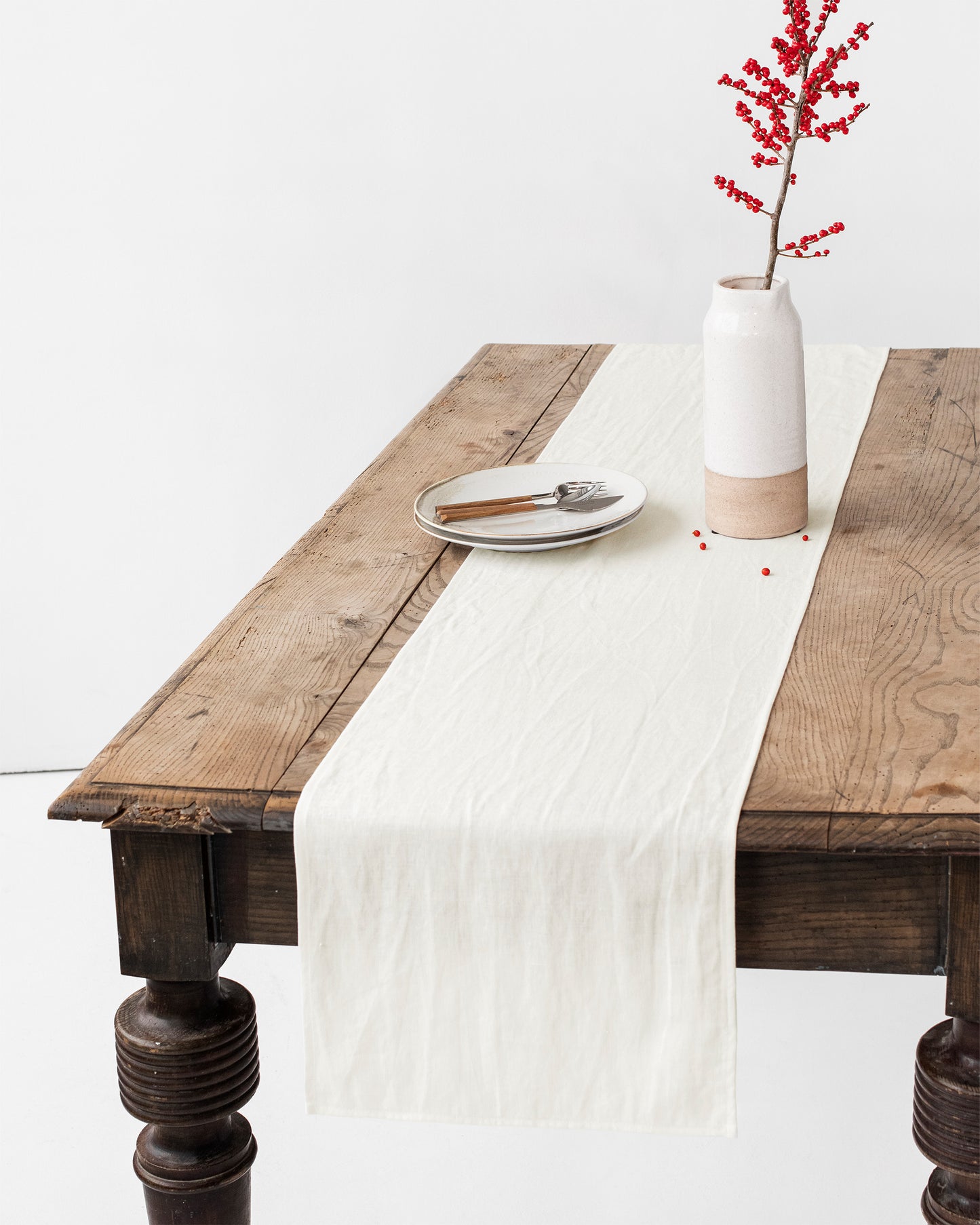 Stone Washed Linen Table Runner in Ivory | MagicLinen