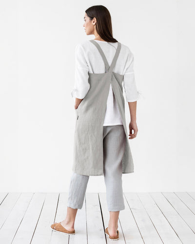 Japanese cross-back linen apron in Light gray