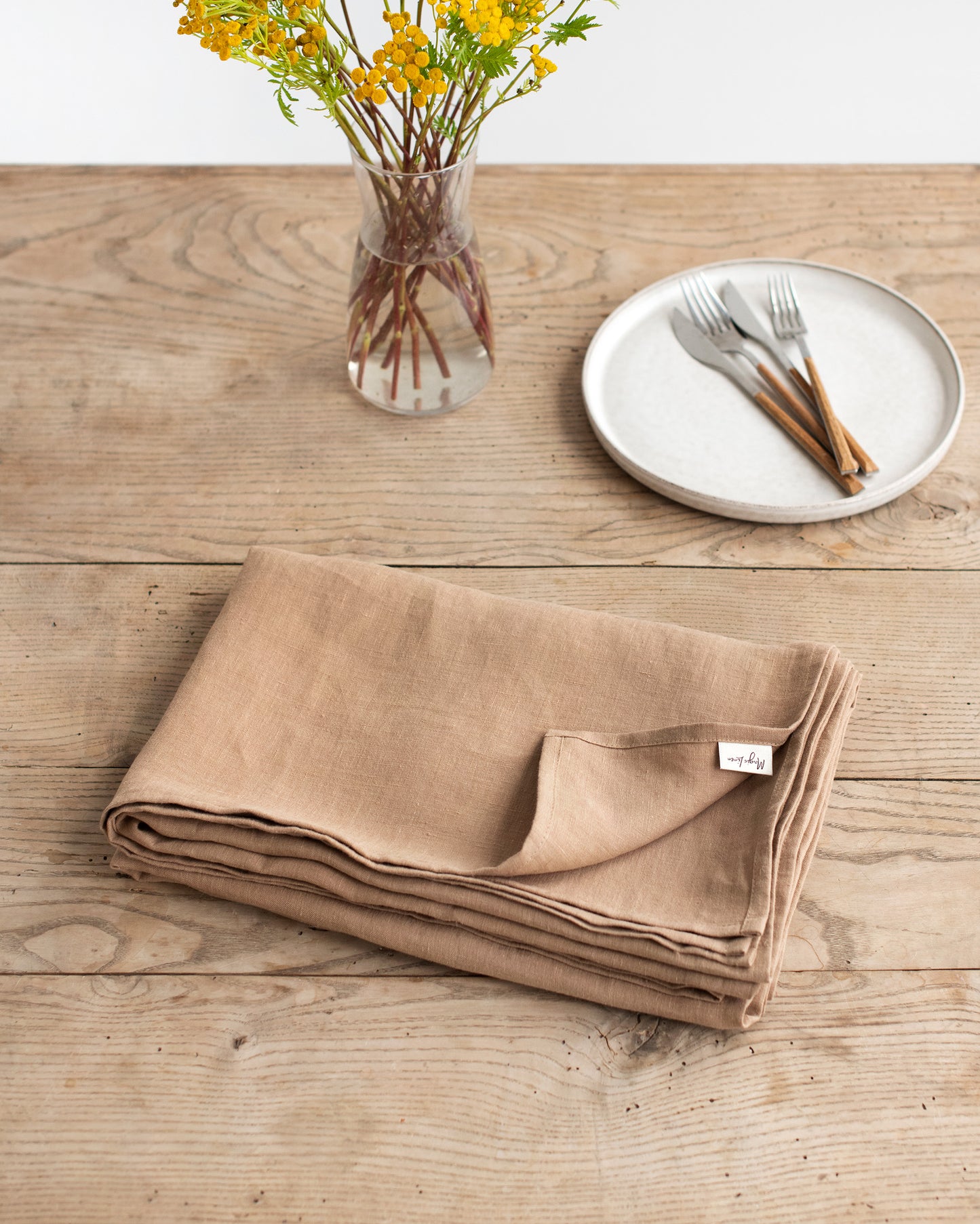 Custom size (inch) linen tablecloth in Latte