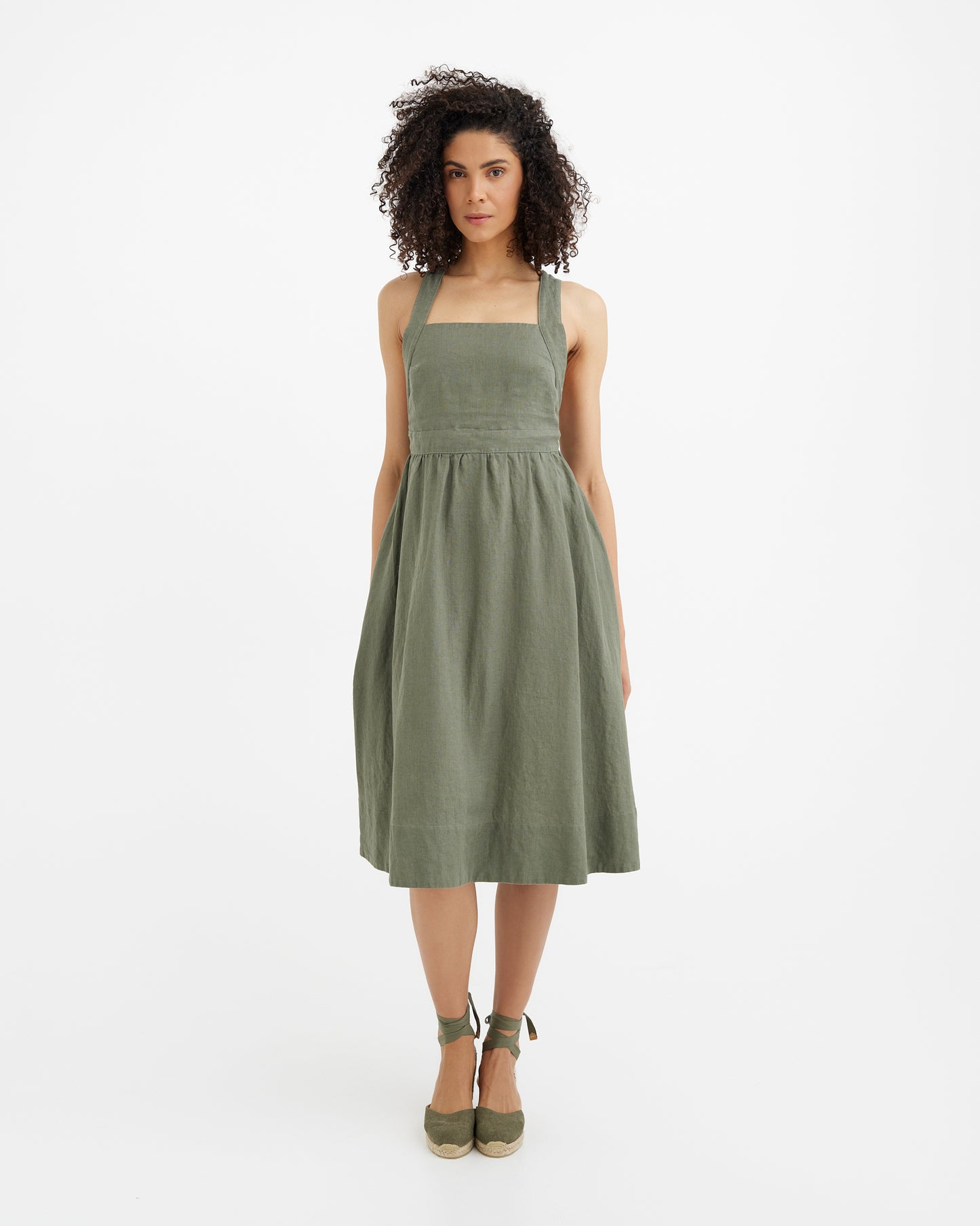 MagicLinen Mist green Linen Apron Dress MIRISSA, 100% European flax linen 160 gsm plain weave  modelBoxOn