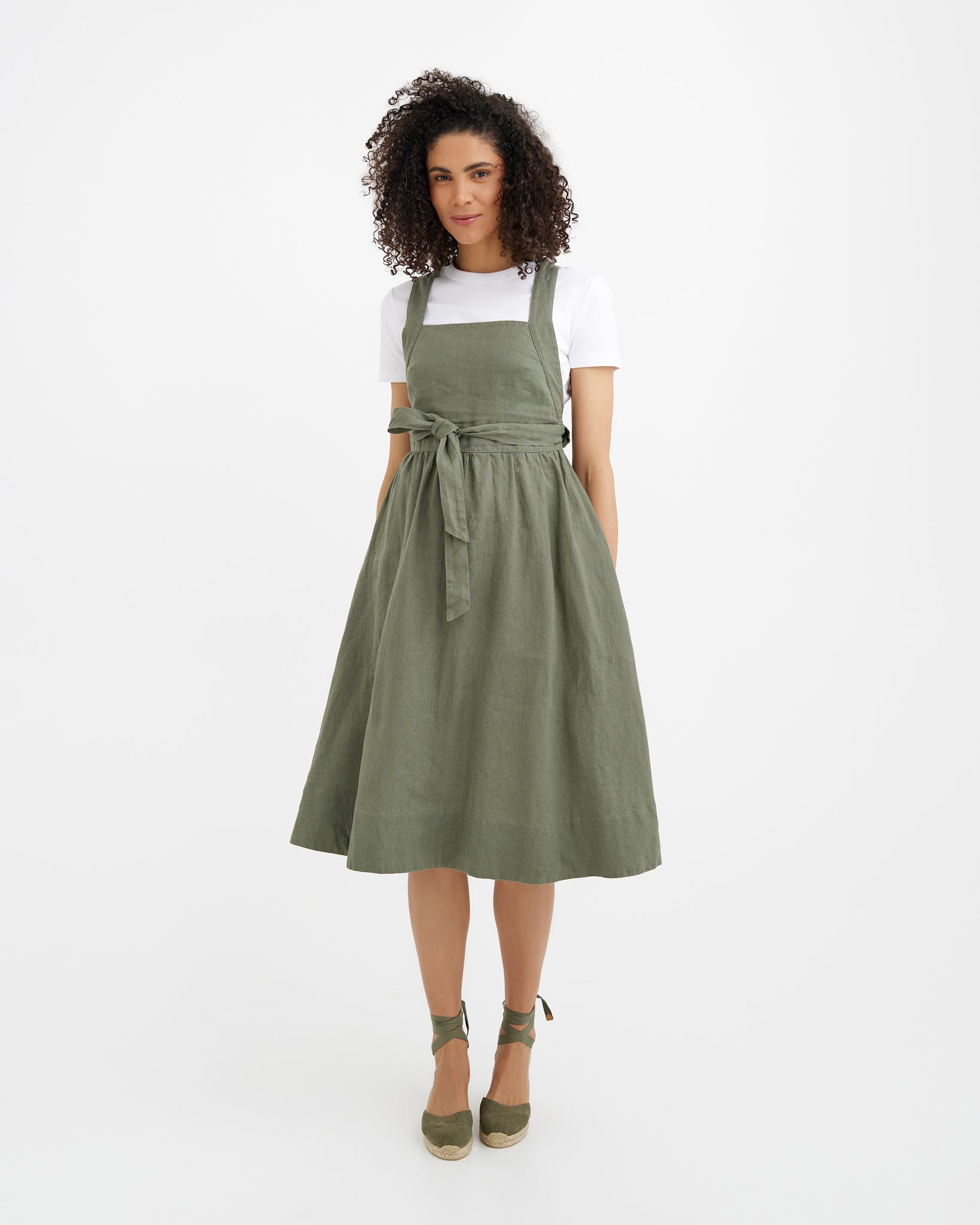 Linen Pinafore Dress MIRISSA in Mist green | MagicLinen