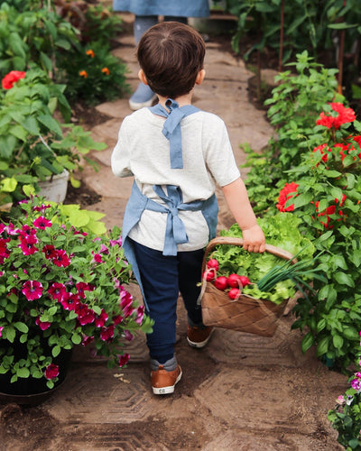 Linen apron for kids in Gray blue
