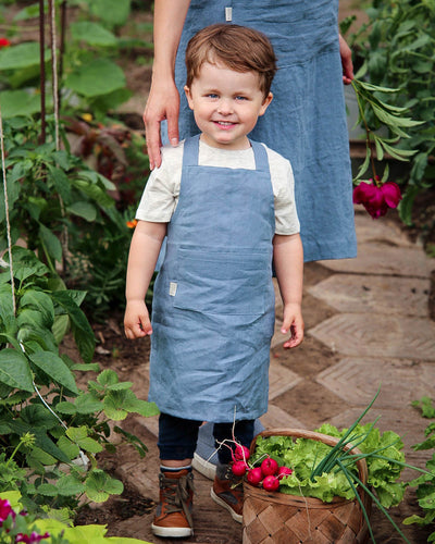 Linen apron for kids in Gray blue - MagicLinen