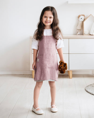 Linen apron for kids in Woodrose