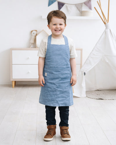 Leinenschürze für Kinder in Graublau