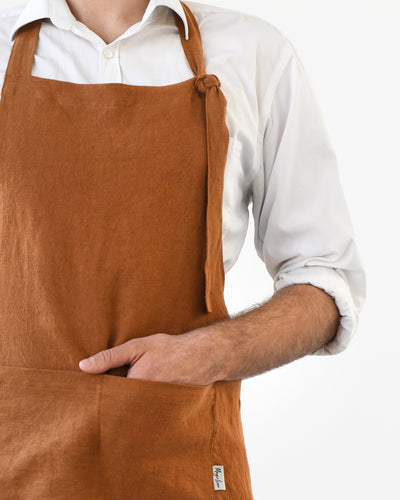 Men's linen bib apron in Cinnamon - MagicLinen