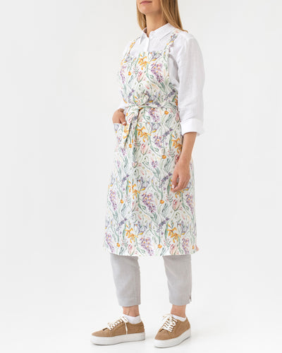 Linen bib apron in Blossom print - MagicLinen
