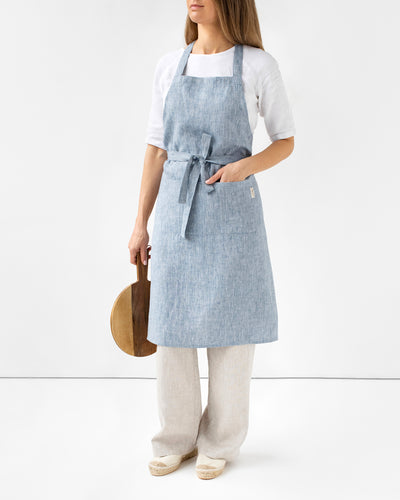 Linen bib apron in Blue melange | MagicLinen