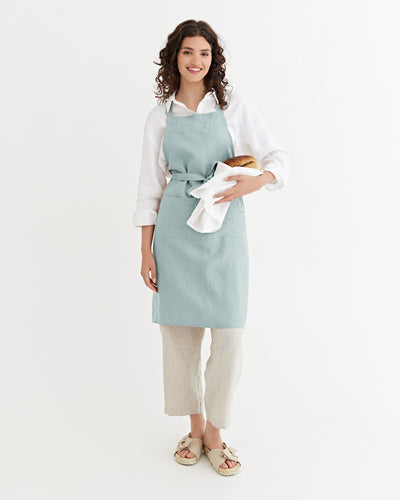 Linen bib apron in Dusty blue