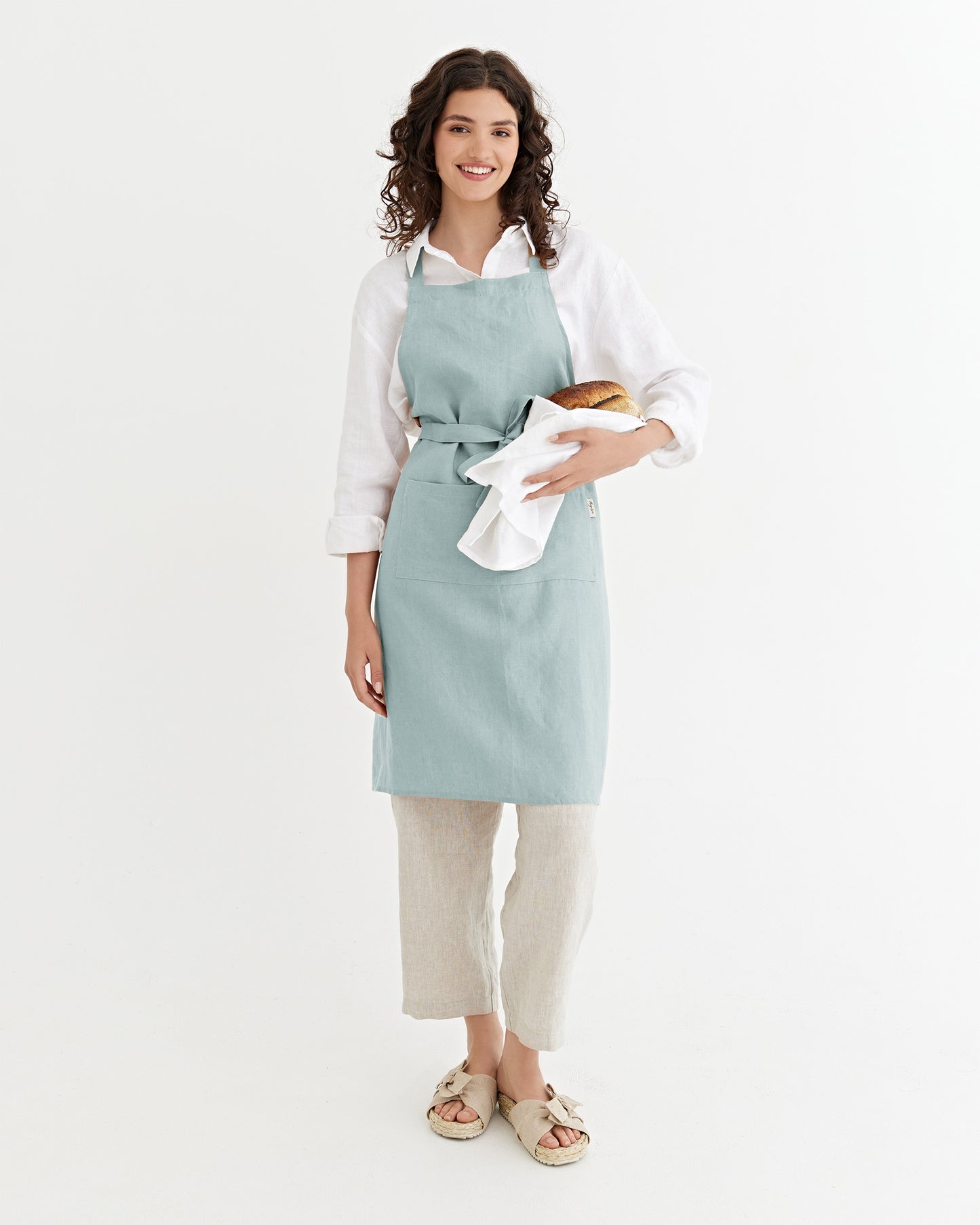 Linen bib apron in Dusty blue