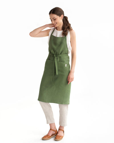 Linen bib apron in Forest green