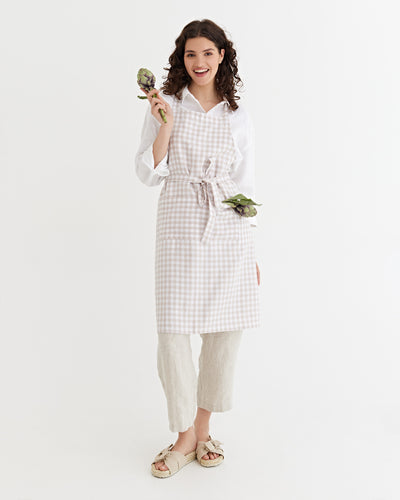 Linen bib apron in Natural Gingham | MagicLinen