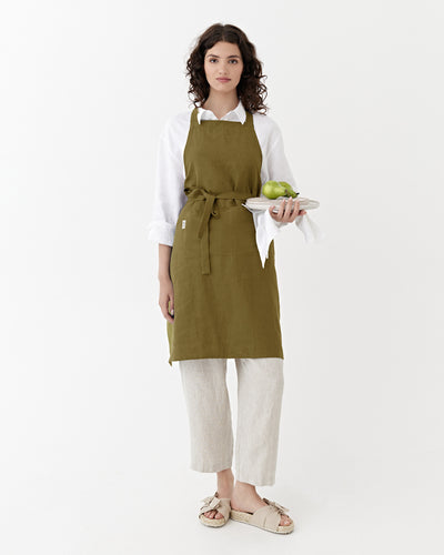 Linen bib apron in Olive green