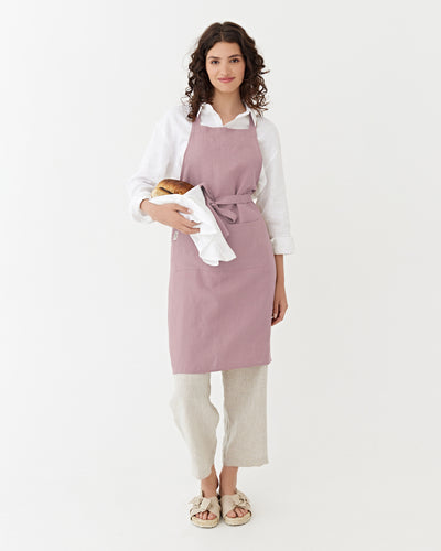 Linen bib apron in Woodrose | MagicLinen