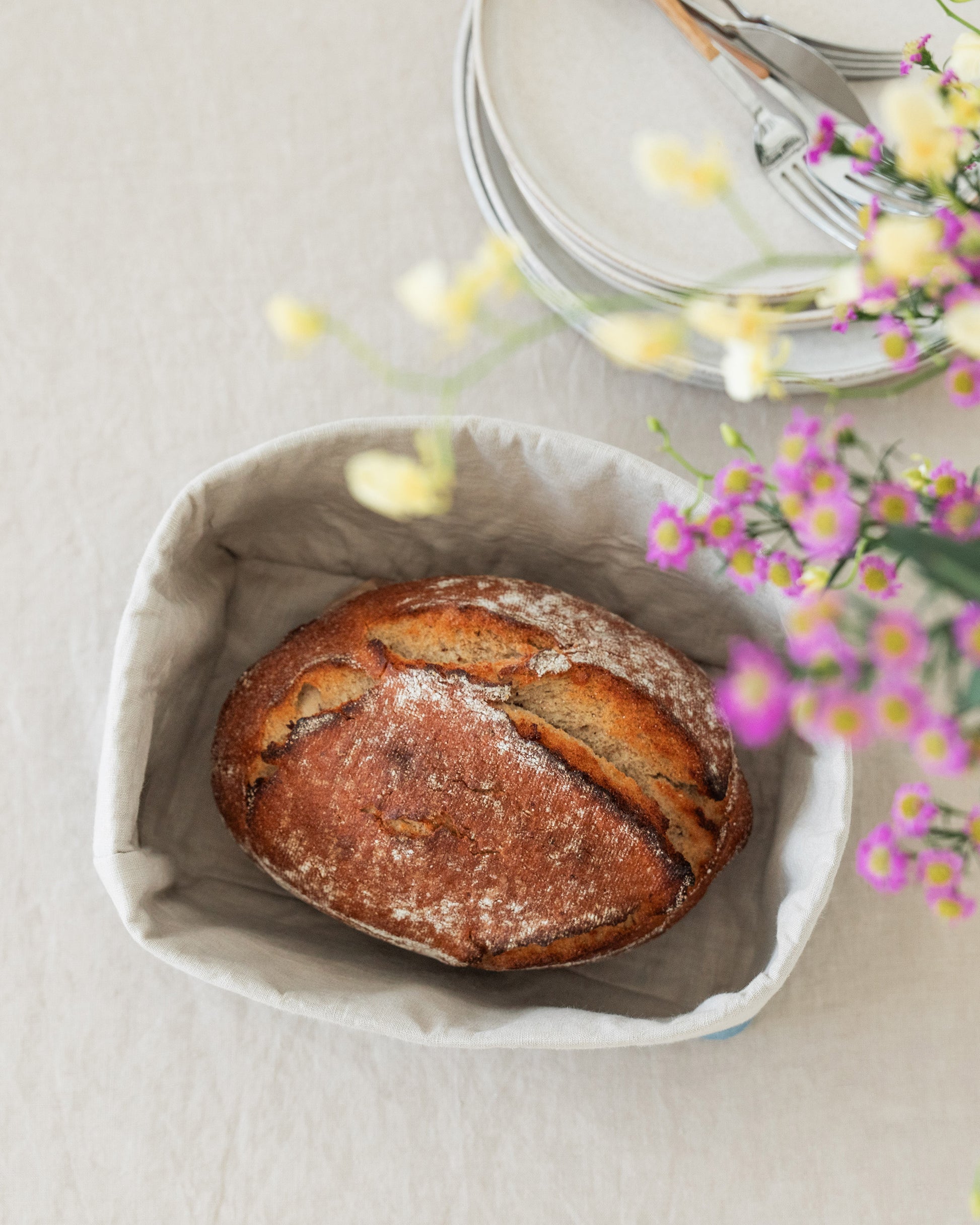 Linen bread basket in Gray blue | MagicLinen