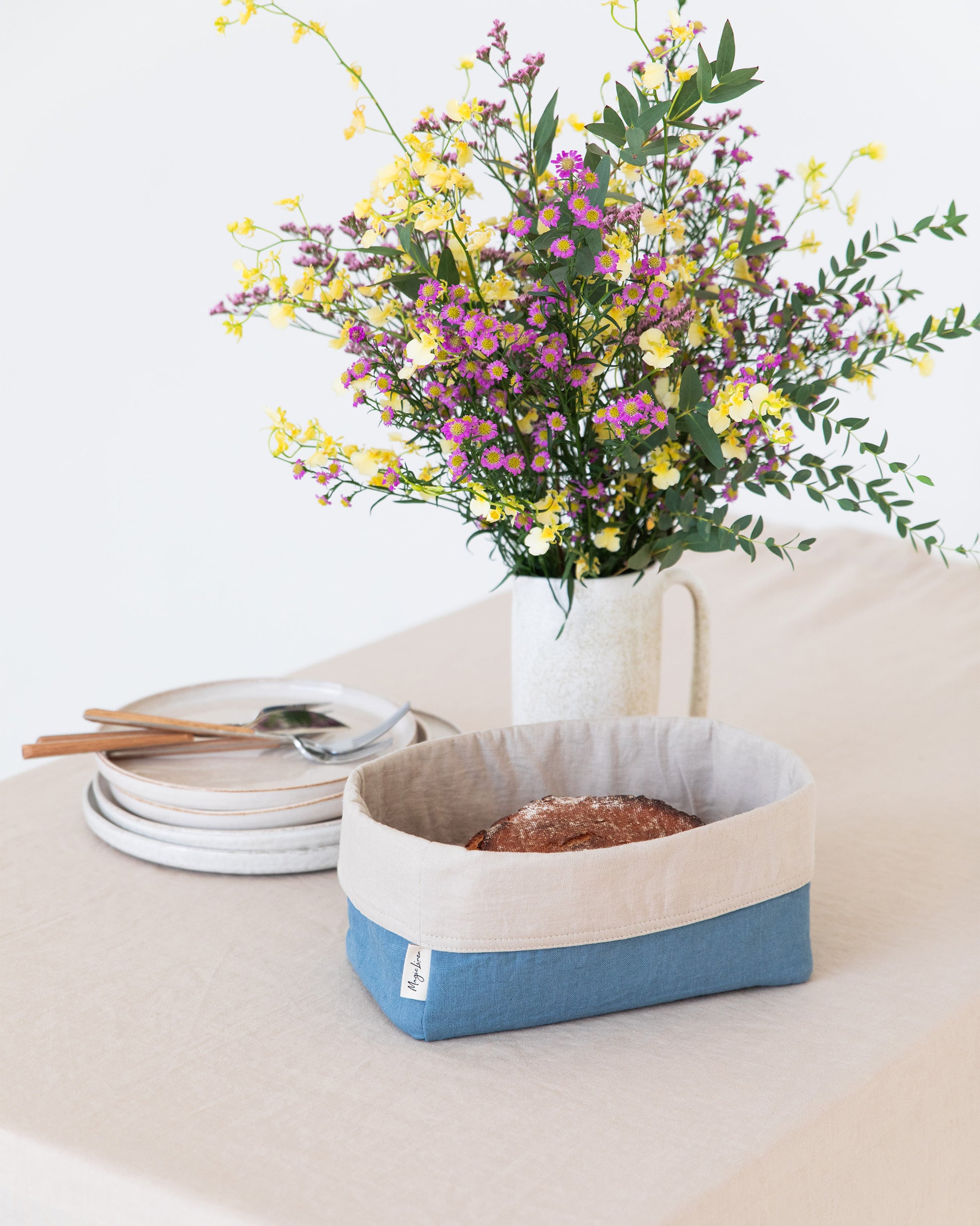 Linen bread basket in Gray blue | MagicLinen