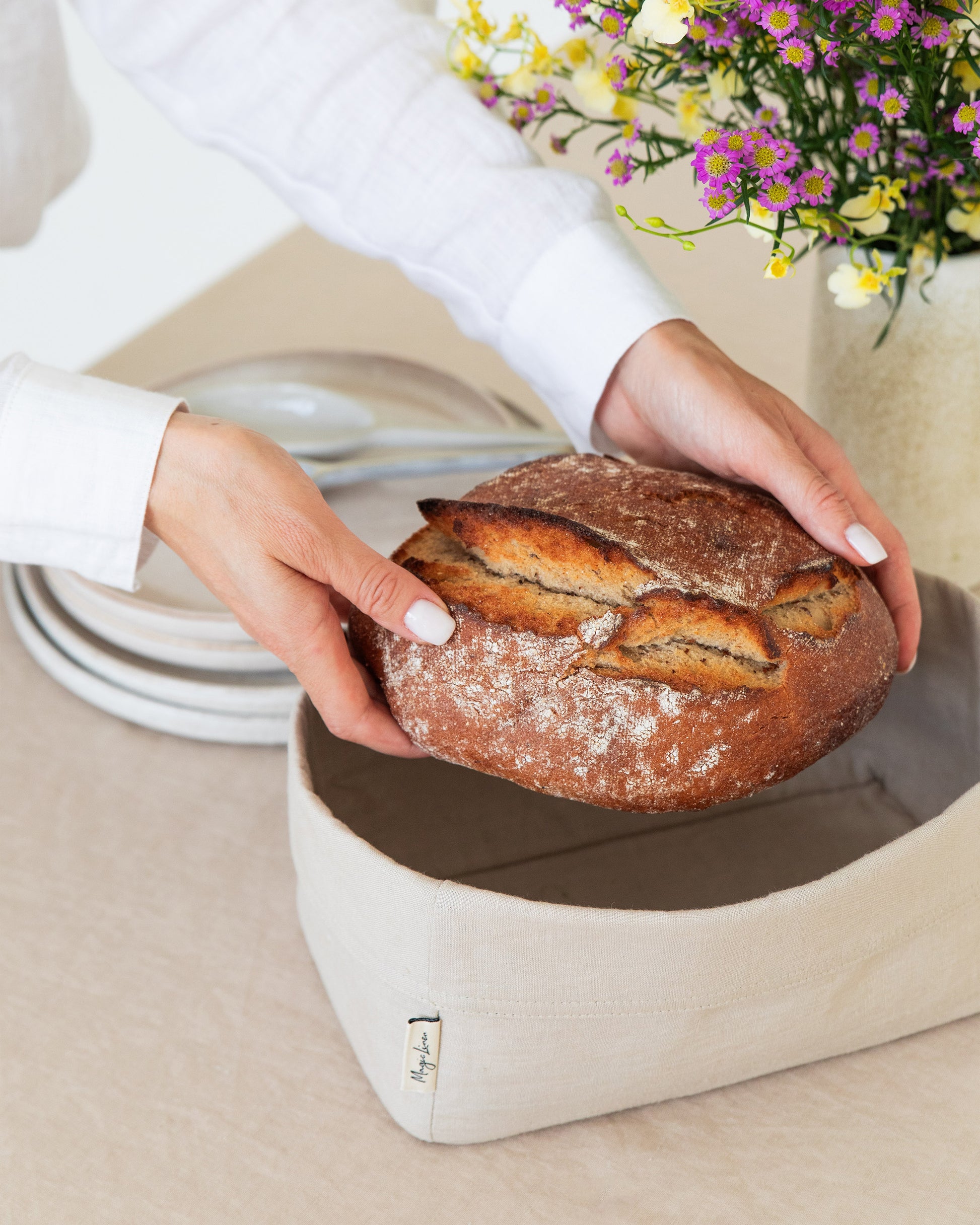 Linen bread basket in Natural | MagicLinen