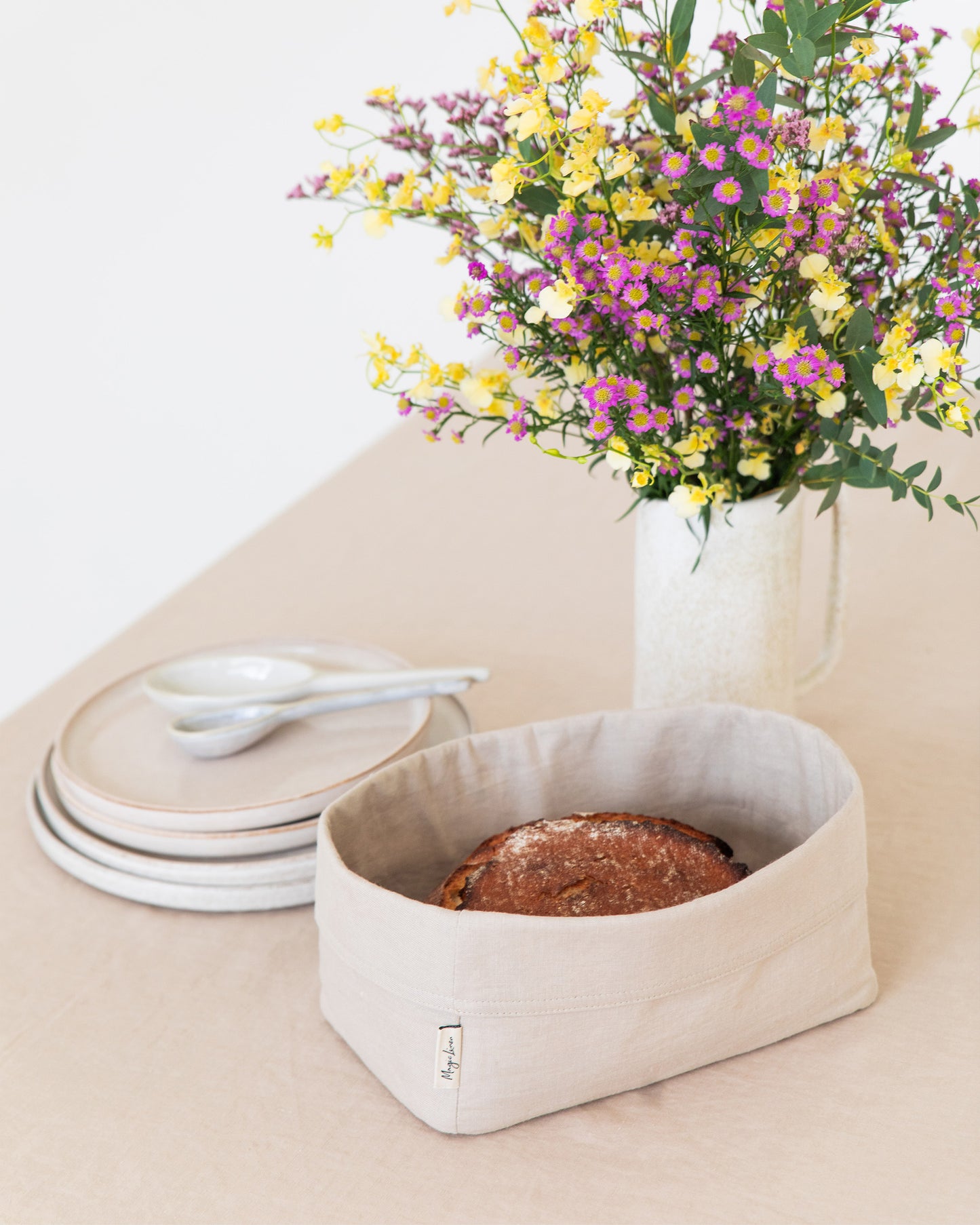 Linen bread basket in Natural | MagicLinen