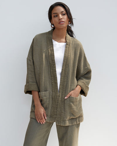 Linen cardigan gauze TUILI in Dark green | MagicLinen