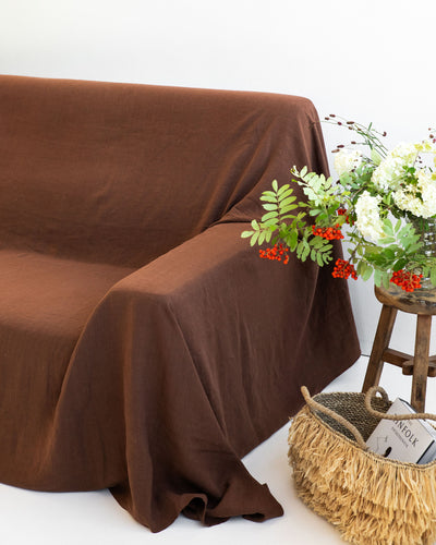 Linen couch cover in Chocolate brown