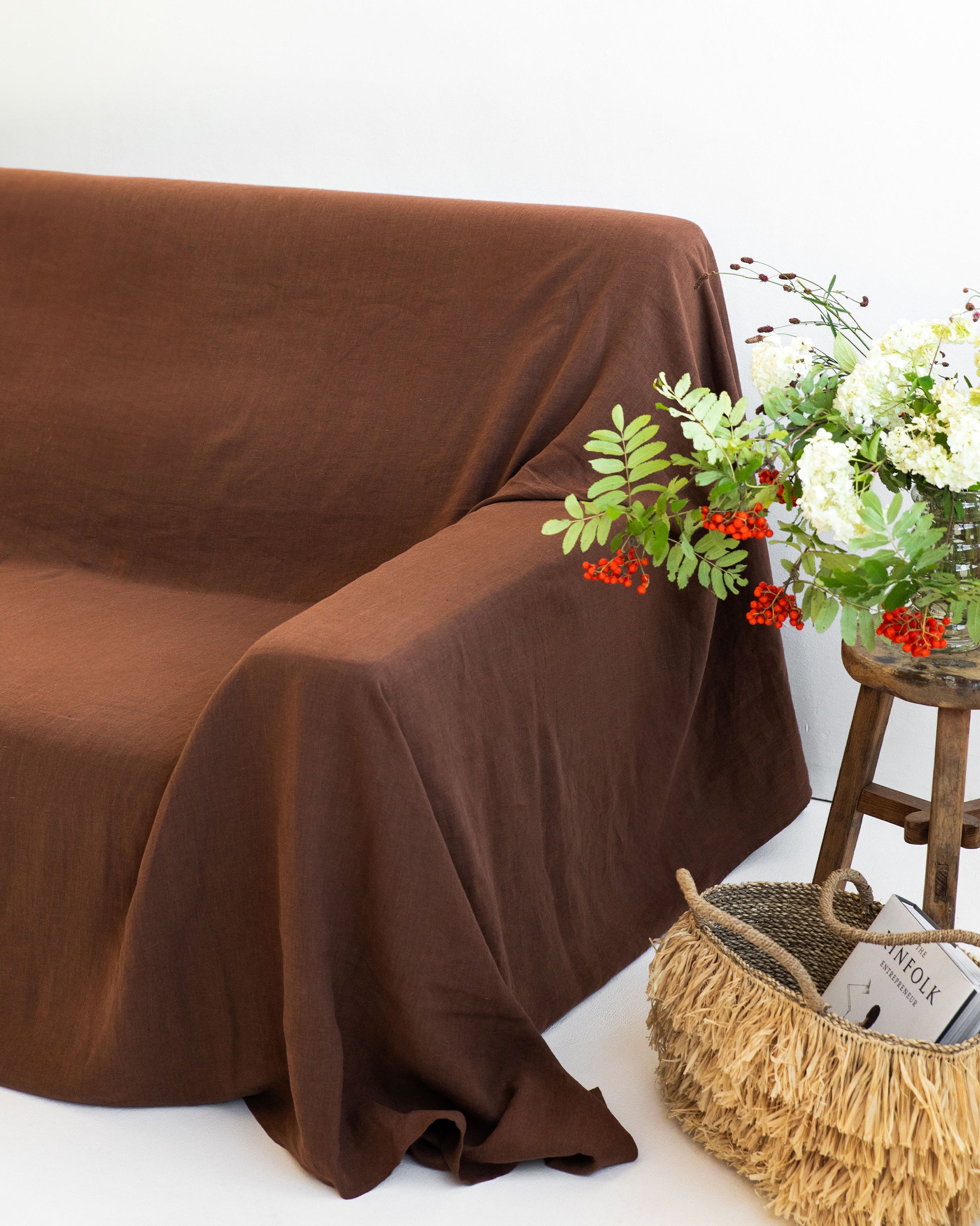 Linen Couch Cover in Chocolate brown | MagicLinen