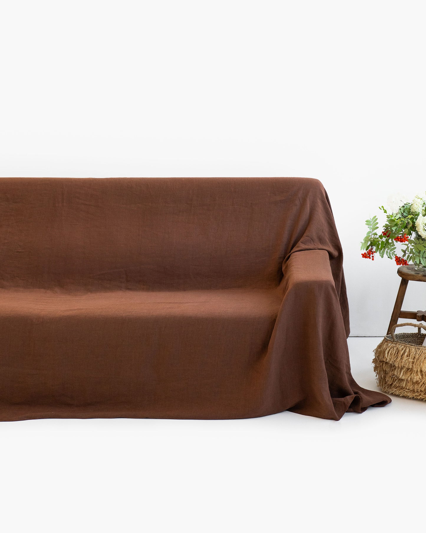 Linen couch cover in Chocolate brown