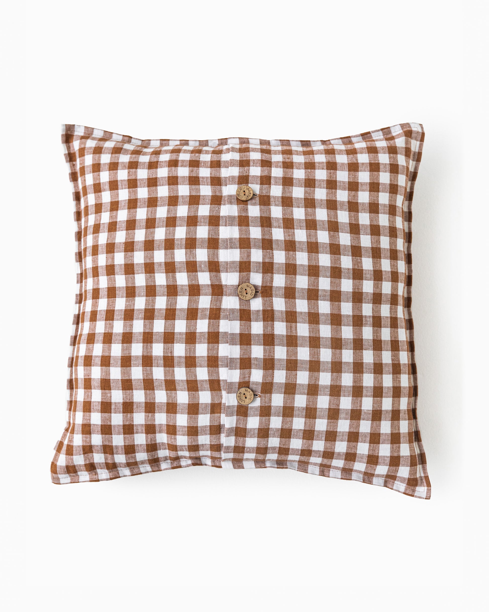 Deco pillow cover with buttons in Cinnamon gingham - MagicLinen