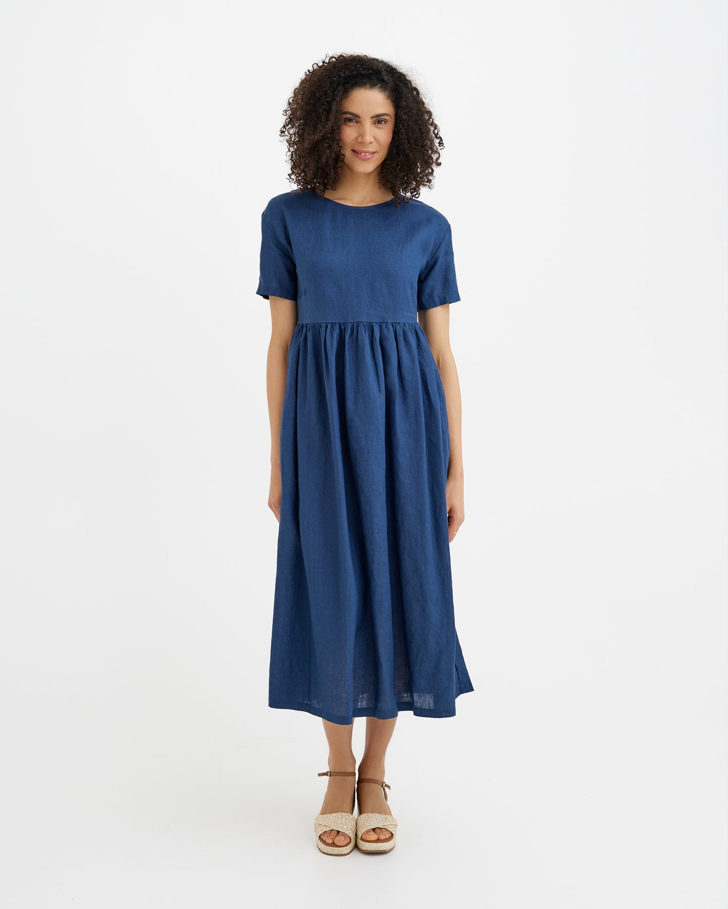 MagicLinen Deep Navy Blue Linen Dress BROMO, 100% European flax linen stonewashed modelBoxOn