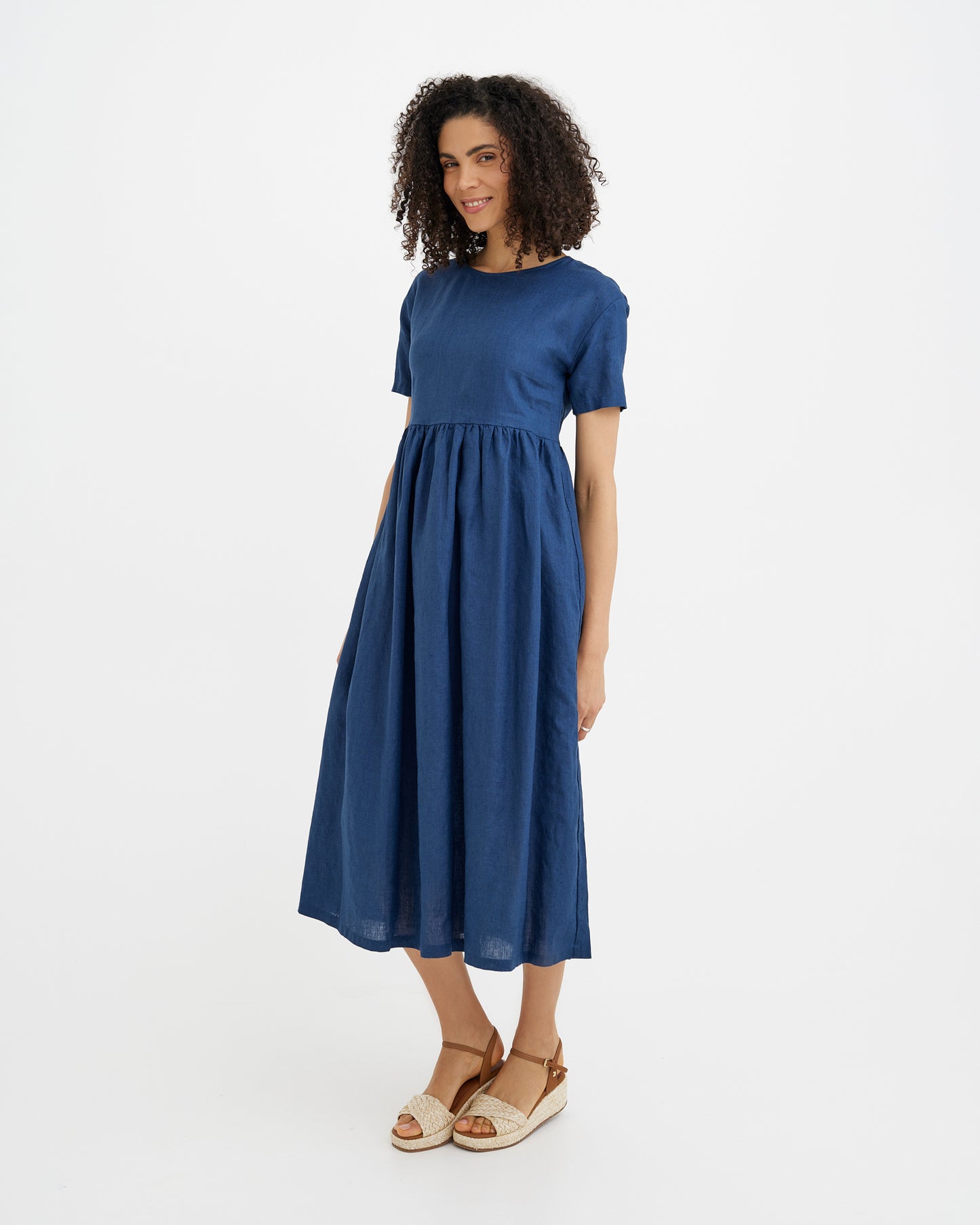 MagicLinen Deep Navy Blue Linen Dress BROMO, breathable 160 gsm plain weave linen