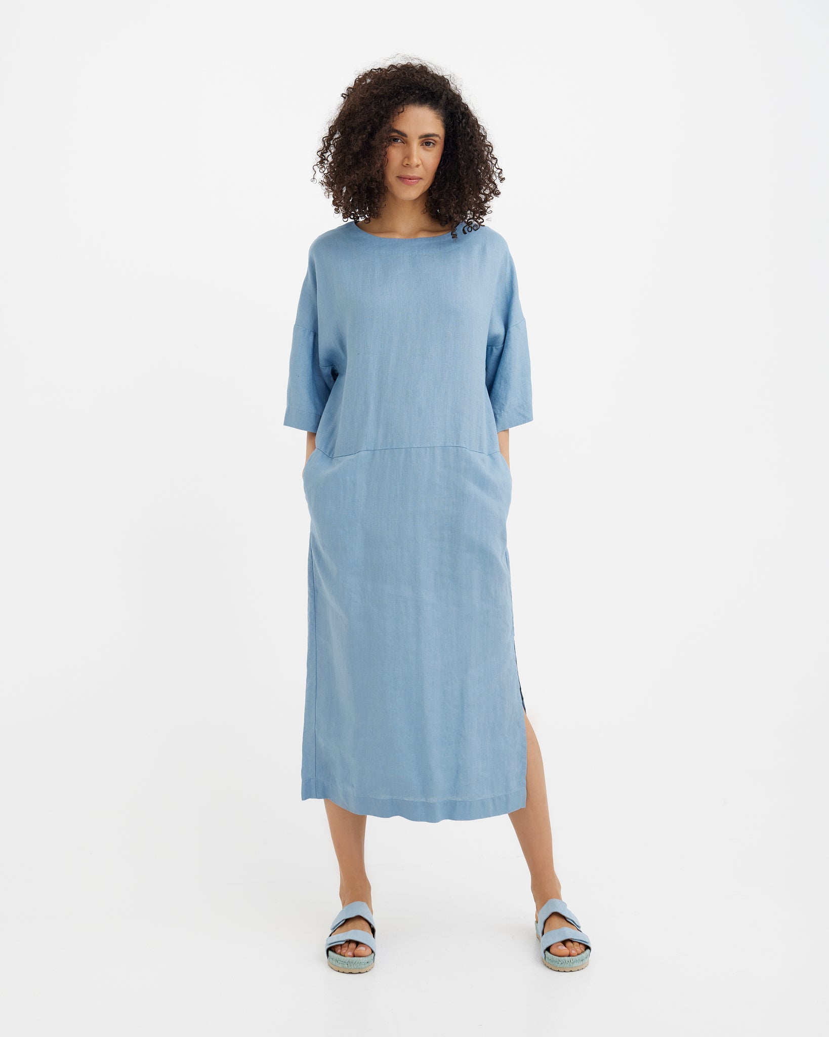 light blue linen dress women Ella Linen Dress