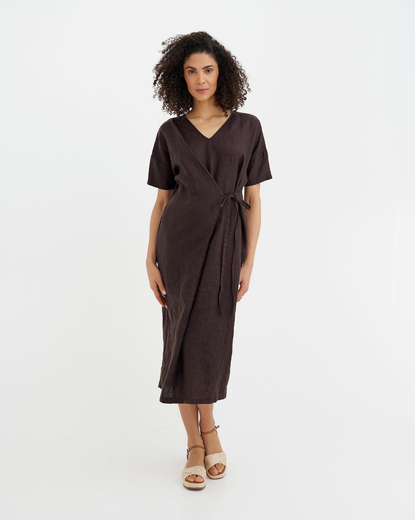 MagicLinen Espresso Brown PORTOFINO linen dress, 100% European flax linen modelBoxOn